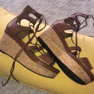 Tan leather wedge sandals